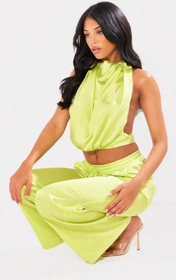 Tall Green Satin Cowl Neck Top