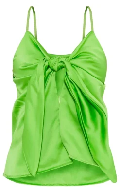 Tall Green Satin Tie Front Long Top