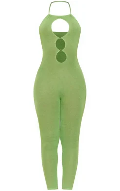 Tall Green Sheer Knit Cut Out Jumpsuit