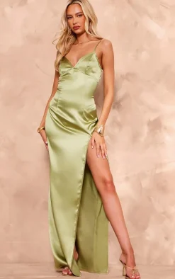 Tall Green Side Split Detail Maxi Dress