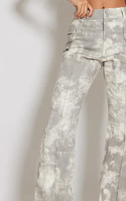Tall Grey Acid Wash Cargo Pants