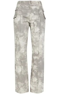 Tall Grey Acid Wash Cargo Pants