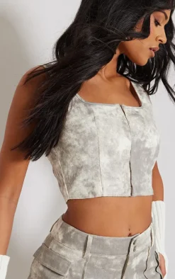 Tall Grey Acid Wash Hook And Eye Corset Top