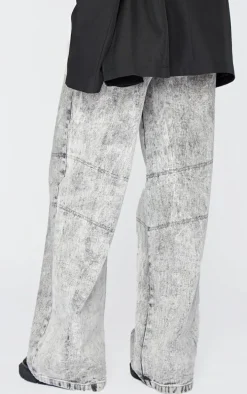 Tall Grey Acid Wash Low Rise Wide Leg Denim Jeans