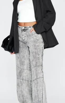 Tall Grey Acid Wash Low Rise Wide Leg Denim Jeans