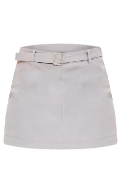 Tall Grey Belted Woven Mini Skort