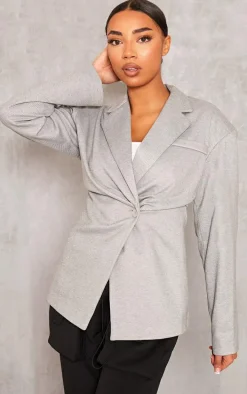 Tall Grey Button Up Oversized Blazer