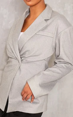 Tall Grey Button Up Oversized Blazer