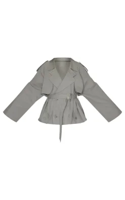 Tall Grey Cropped Oversized Trench Coat