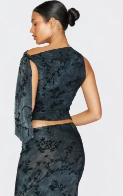 Tall Grey Devore Twist Detail Top