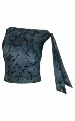 Tall Grey Devore Twist Detail Top