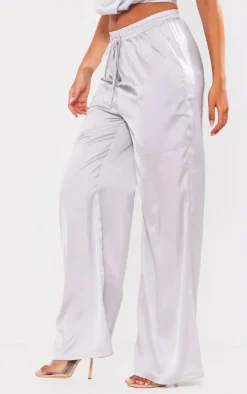 Tall Grey Drawstring Satin Pants