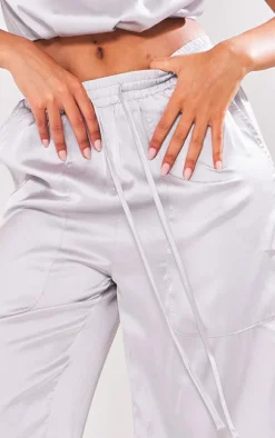 Tall Grey Drawstring Satin Pants