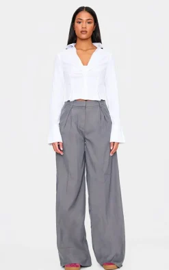Tall Grey High Waisted Wide Leg Pant