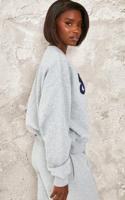 Tall Grey Marl Baltimore Borg Applique Detail Oversized Sweatshirt