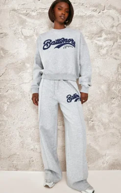 Tall Grey Marl Baltimore Borg Applique Detail Oversized Sweatshirt