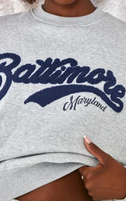 Tall Grey Marl Baltimore Borg Applique Detail Oversized Sweatshirt