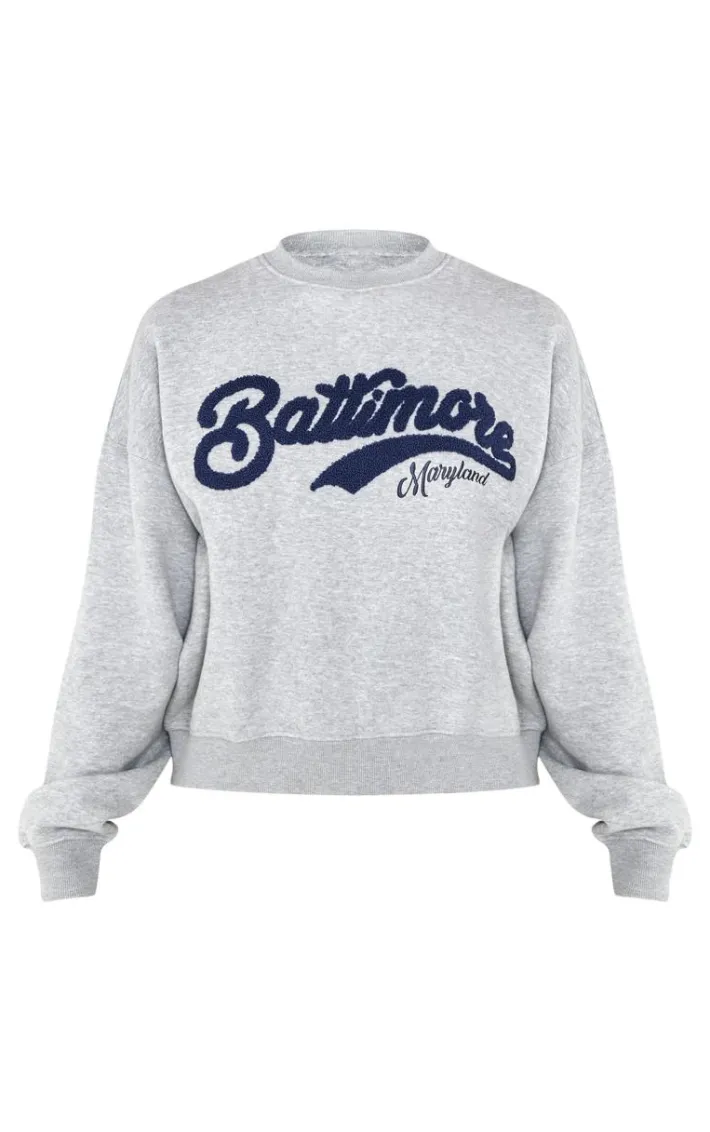 Tall Grey Marl Baltimore Borg Applique Detail Oversized Sweatshirt