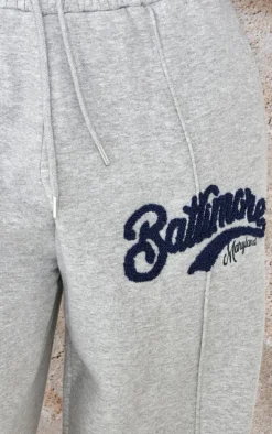 Tall Grey Marl Baltimore Borg Applique Detail Wide Leg Sweatpants