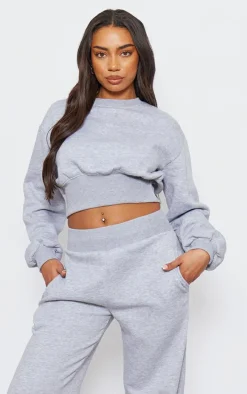 Tall Grey Marl Cropped Oversized Sweatshirt