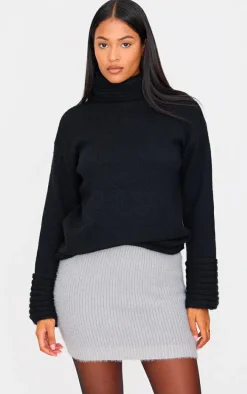 Tall Grey Marl Fluffy Knitted Mini Skirt