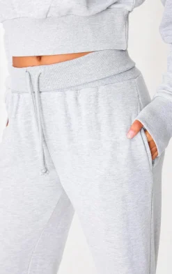Tall Grey Marl Fold Over Straight Leg Sweatpants