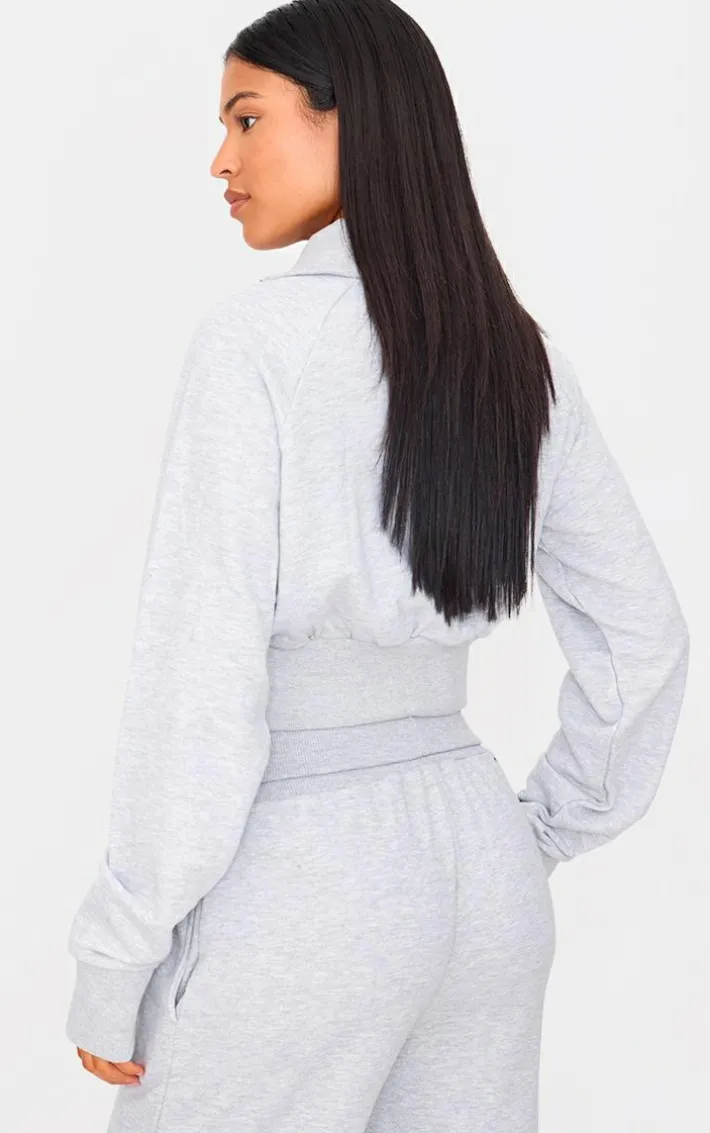 Tall Grey Marl Half Zip Cropped Sweatshirt