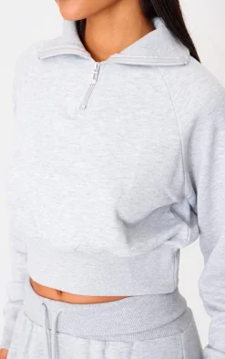 Tall Grey Marl Half Zip Cropped Sweatshirt