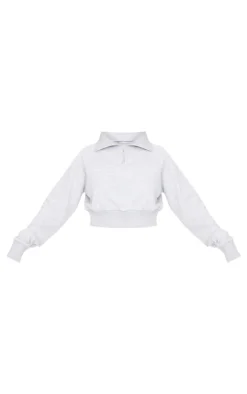Tall Grey Marl Half Zip Cropped Sweatshirt