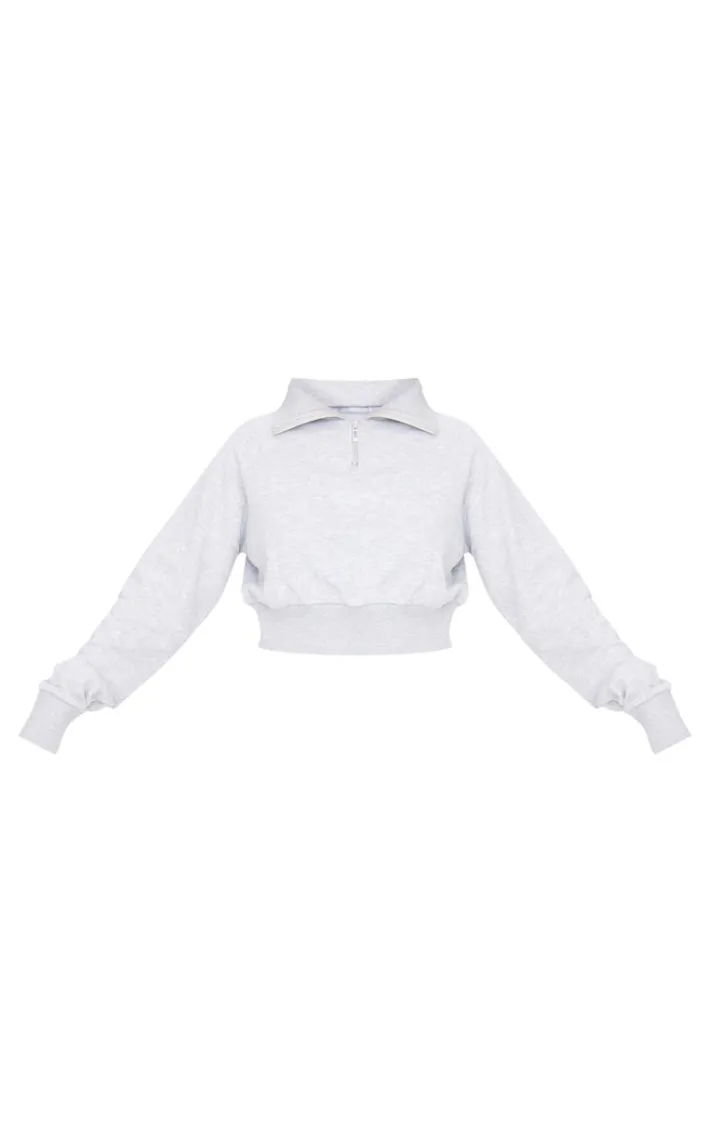 Tall Grey Marl Half Zip Cropped Sweatshirt