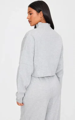 Tall Grey Marl Half Zip Crop Sweatshirt