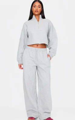 Tall Grey Marl Half Zip Crop Sweatshirt