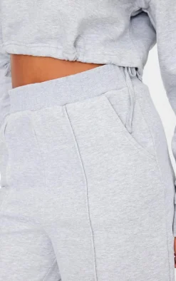Tall Grey Marl Seam Detail High Waist Wide Leg Sweatpants