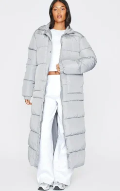 Tall Grey Maxi Contrast Hooded Puffer Coat