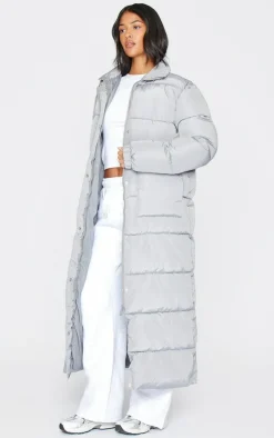 Tall Grey Maxi Contrast Hooded Puffer Coat