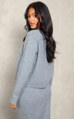 Tall Grey Melange Soft Knit Basic Button Up Cardigan