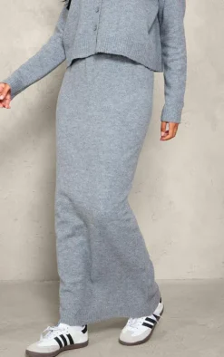 Tall Grey Melange Soft Knit Maxi Skirt