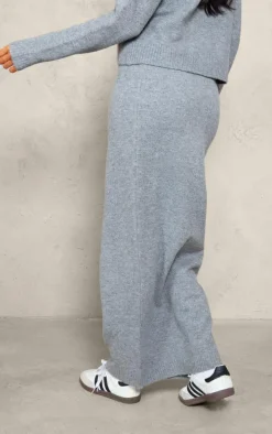 Tall Grey Melange Soft Knit Maxi Skirt