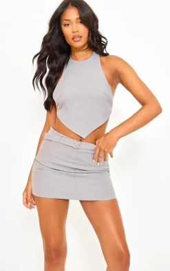 Tall Grey Open Back Halterneck Top