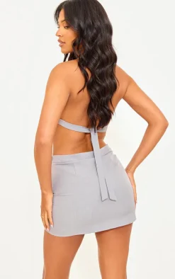 Tall Grey Open Back Halterneck Top