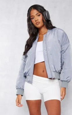 Tall Grey Oversized Zip Up Bomber Jacket