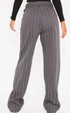 Tall Grey Pinstripe Low Rise Buckle Detail Jeans