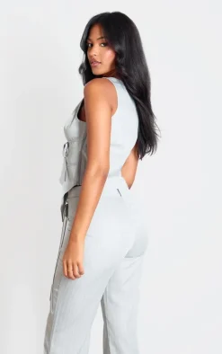 Tall Grey Pinstripe Tie Front Detail Crop Top