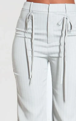 Tall Grey Pinstripe Tie Front Detail Straight Leg Pants