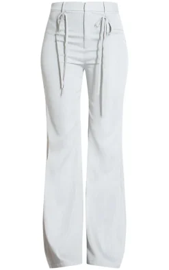 Tall Grey Pinstripe Tie Front Detail Straight Leg Pants