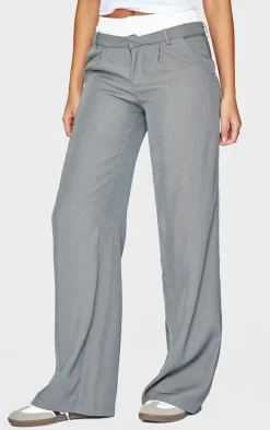 Tall Grey Premium Woven Double Waistband Tailored Pants