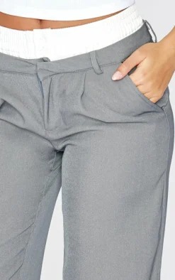 Tall Grey Premium Woven Double Waistband Tailored Pants