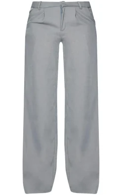 Tall Grey Premium Woven Double Waistband Tailored Pants