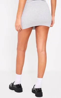 Tall Grey Rib Detail Knit Micro Mini Skirt
