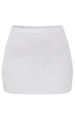 Tall Grey Rib Detail Knit Micro Mini Skirt